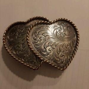 BIG SKY SILVER Double Heart SILVER Plated Belt Buckle